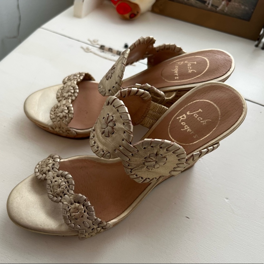 Lauren Metallic Leather & Cork Wedge Sandals